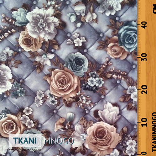 Фото внешнего вида микровелюра “M88-6A” мультиколор, цветы, ромб.