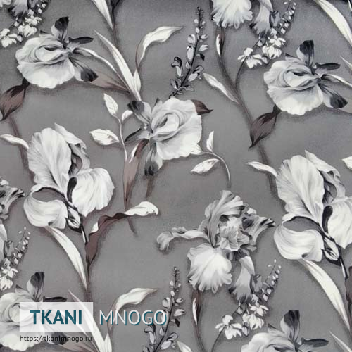 Фото внешнего вида микровелюра “Ирис серый” мультиколор, цветы.